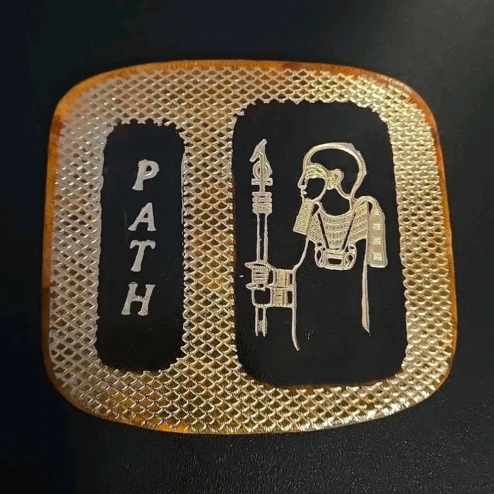 Vintage Egyptian Coasters Set of 6 Golden Leather with‎ Embossed Holder Bareware